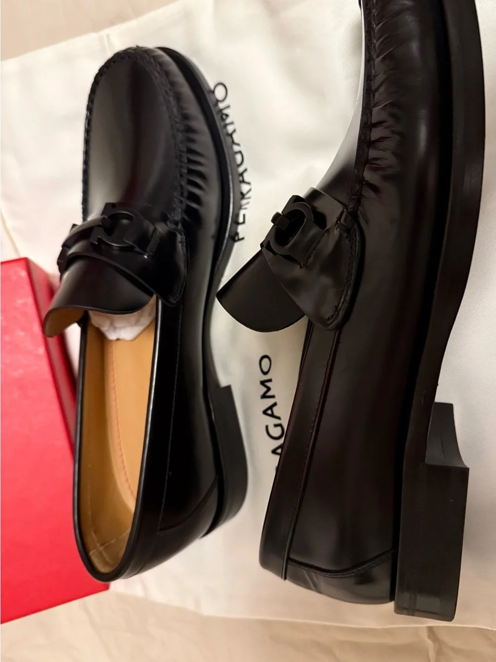 Salvatore Ferragamo Black Leather Bit Slip-On Shoes